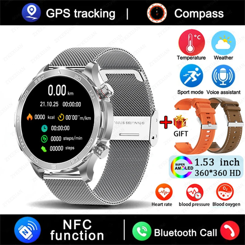 2025 Bluetooth Smartwatch – AMOLED HD, Heart Rate & GPS
