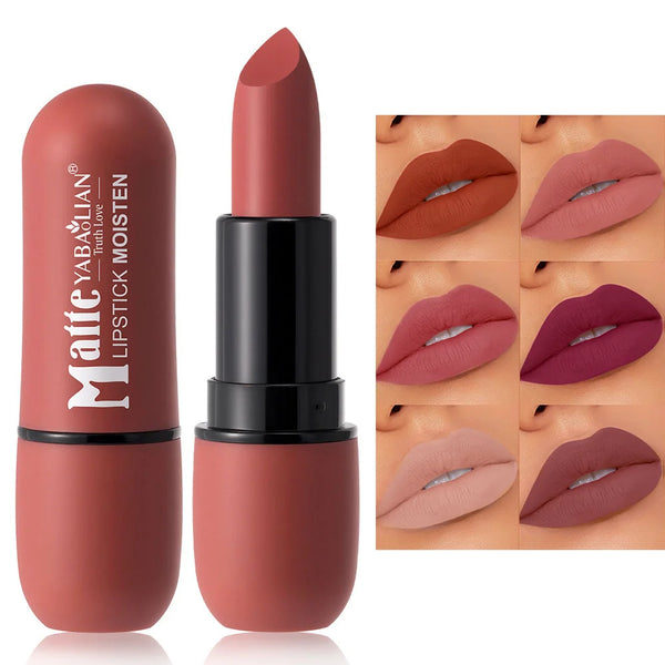 6-Color Matte Lipstick – Velvet Long-Lasting Lip Color