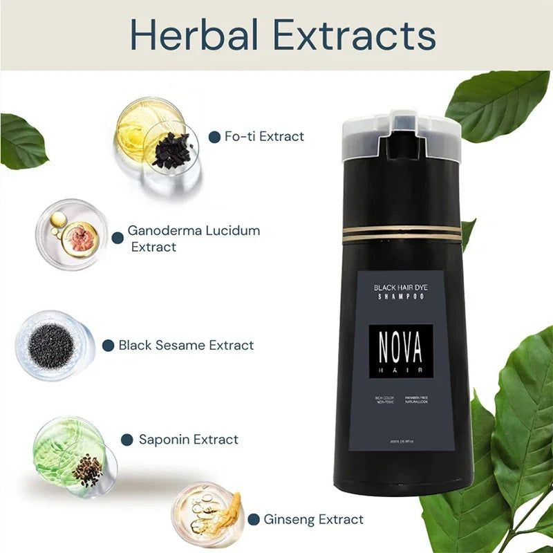 Nova 3-in-1 Hair Dye Shampoo – Natural Black Hair Color