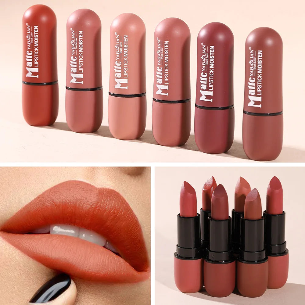 6-Color Matte Lipstick – Velvet Long-Lasting Lip Color