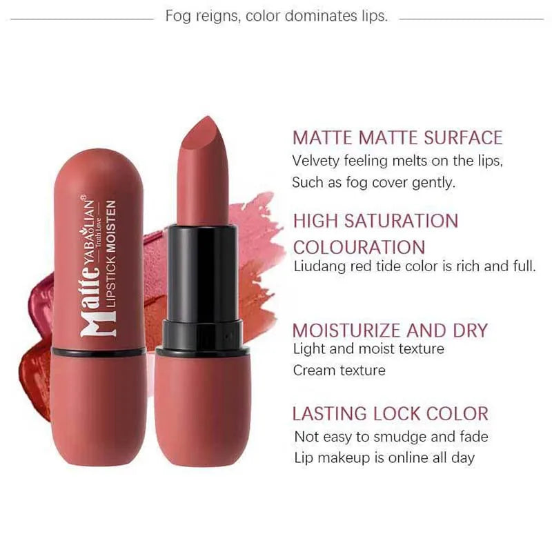 6-Color Matte Lipstick – Velvet Long-Lasting Lip Color